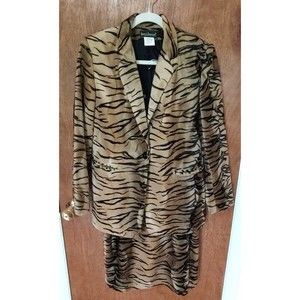 Harve Benard size 8 vintage faux fur tiger print 2-piece skirt suit
